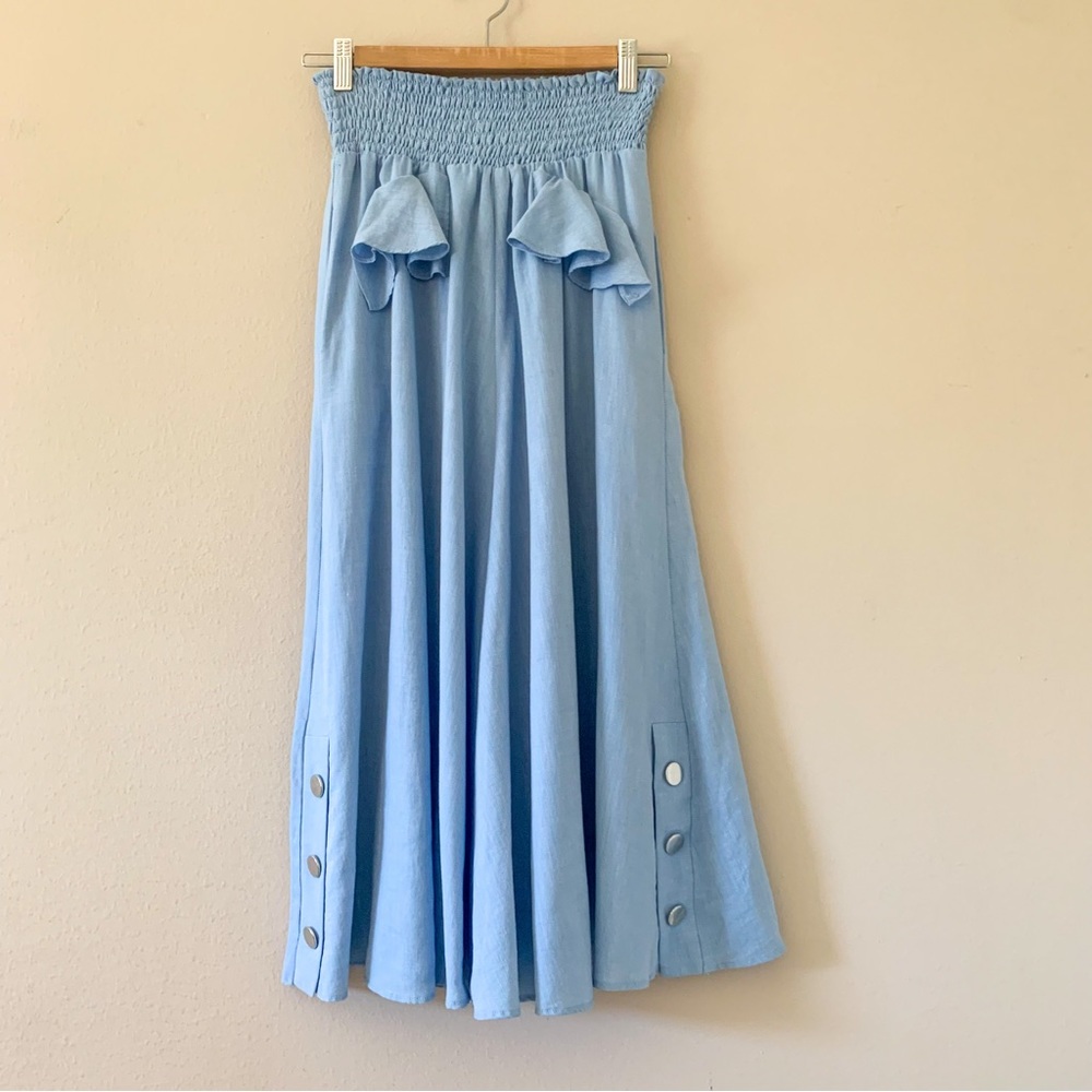 Maje Light Blue Midi Skirt with Ruffle Detail